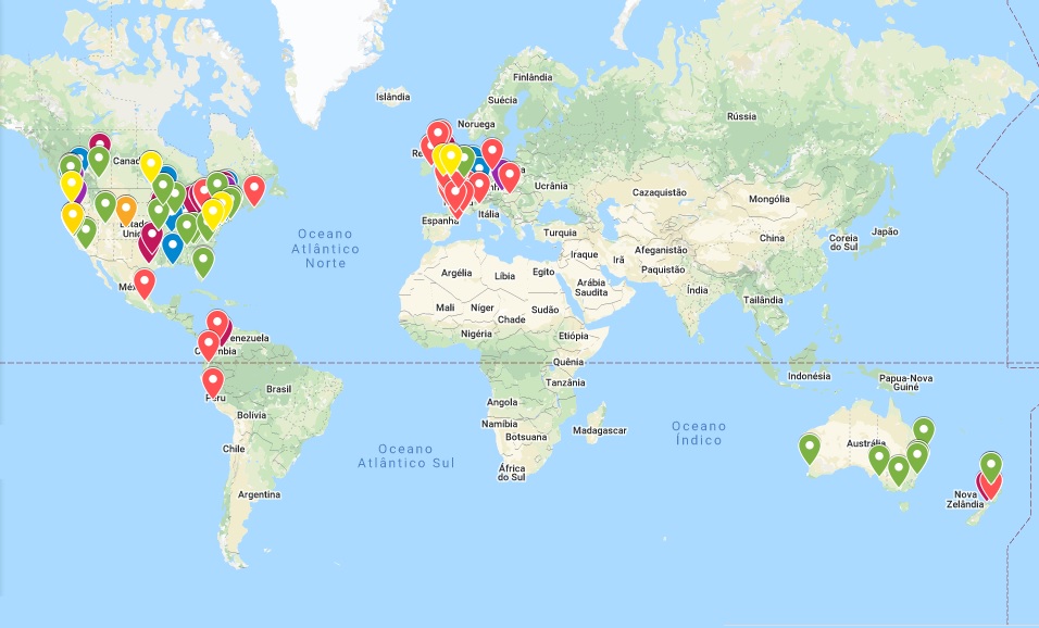 Mapa com ações em cidades do mundo
