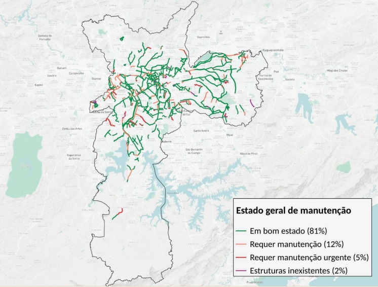 Mapa com avaliações da malha cicloviária de São Pa