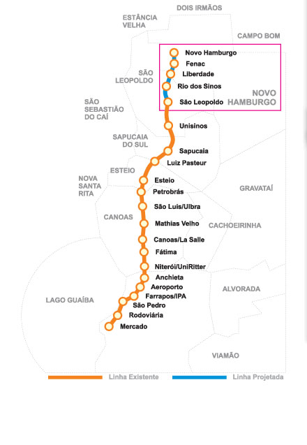 Mapa da rede de Metrô de Porto Alegre, RS