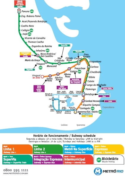 Mapa da rede de Metrô do Rio de Janeiro, RJ