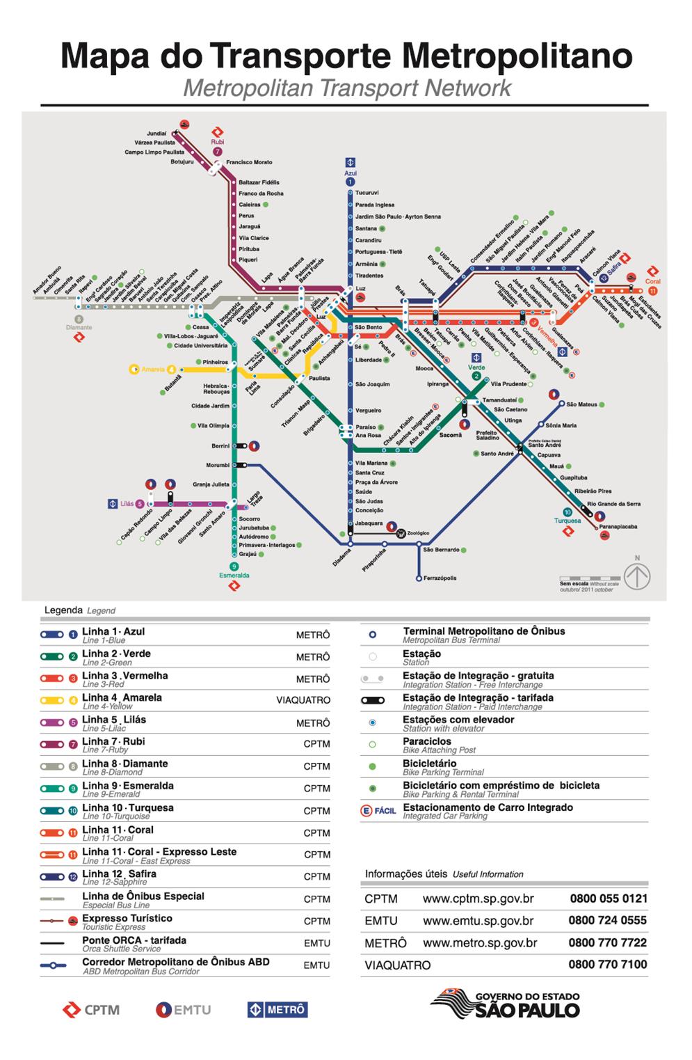 Mapa da rede de Transporte Público de São Paulo