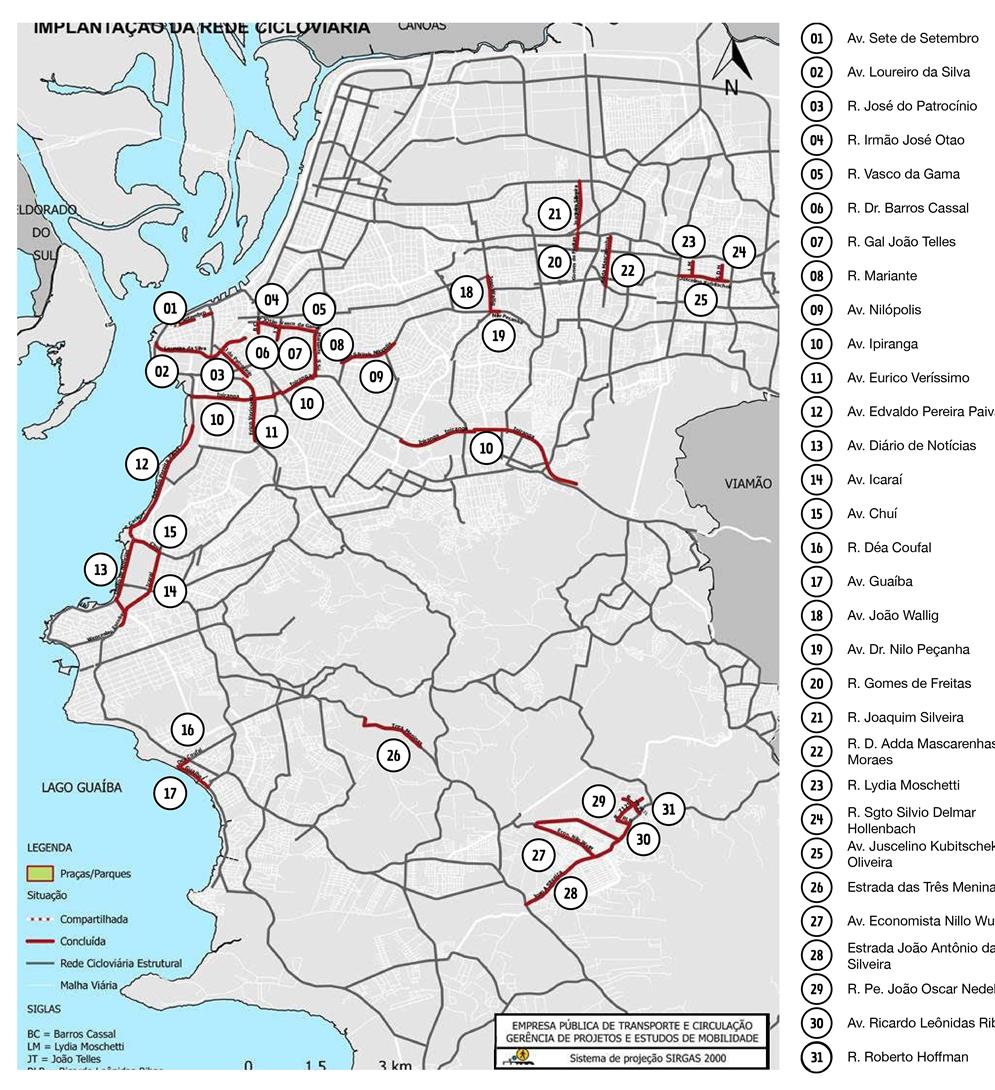 Mapa do Plano Cicloviário de Porto Alegre, RS