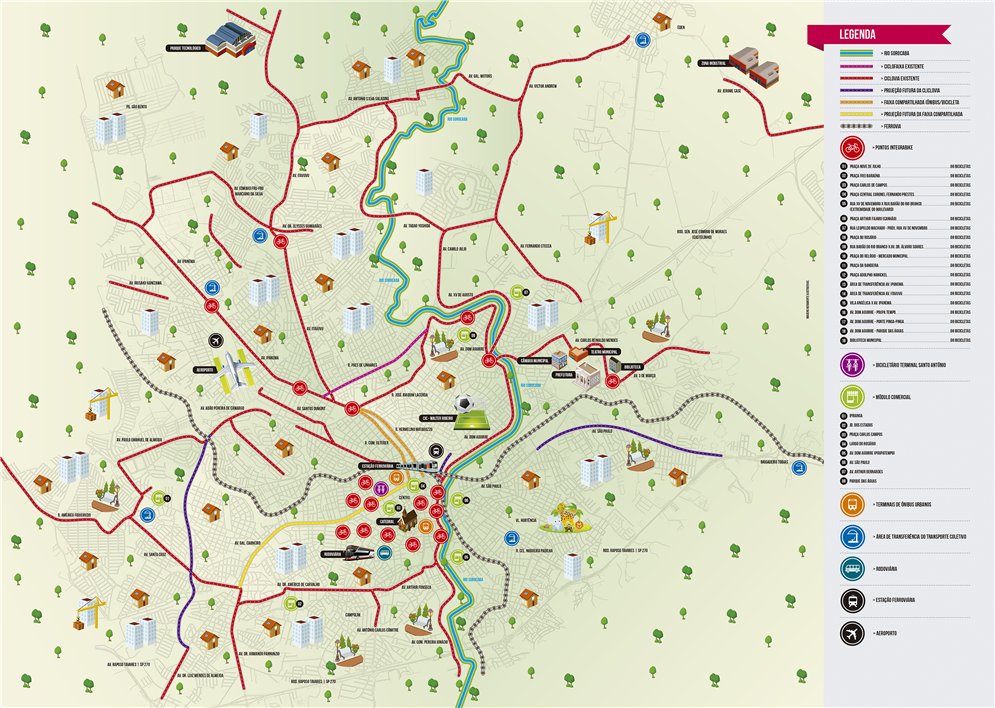 Mapa do Plano Cicloviário de Sorocaba, SP