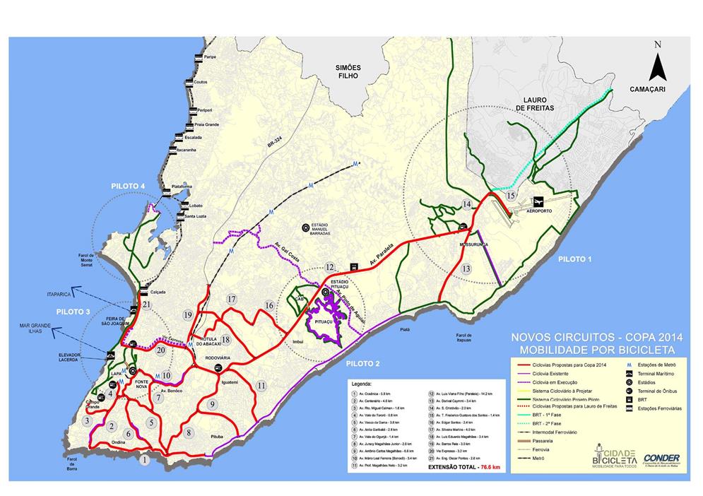 Mapa das ciclovias de Salvador-BA (2014)
