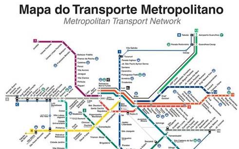 Mapa de metrô, trens e ônibus de São Paulo