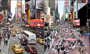 A Times Square, em NY, antes e depois da obra de J