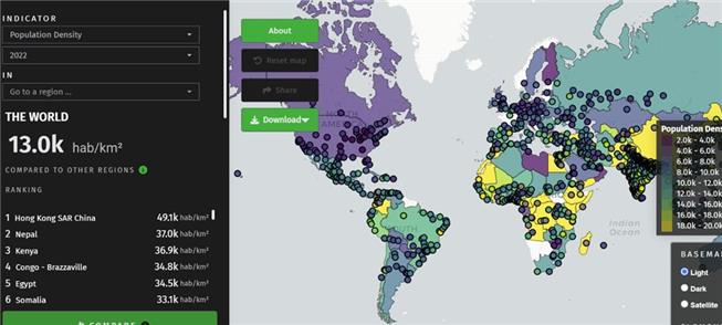 Área do Atlas que mostra indicador Densidade Popul