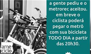 Bicicletas poderão ser embarcadas no Metrô