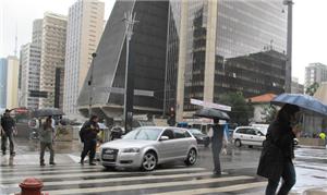Carro desrespeita pedestre na Av. Paulista