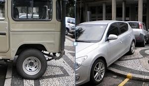 Carros e buracos tomam conta das calçadas