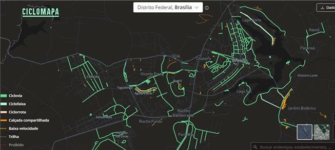 Ciclomapa: traçado cicloviário no Distrito Federal