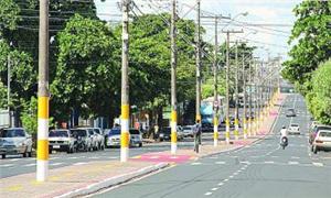 Ciclovia montada no canteiro central da avenida Lí