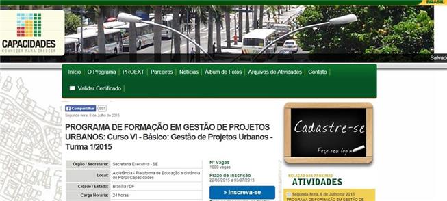 Cursos no MInistério das Cidades: Inscrições até h