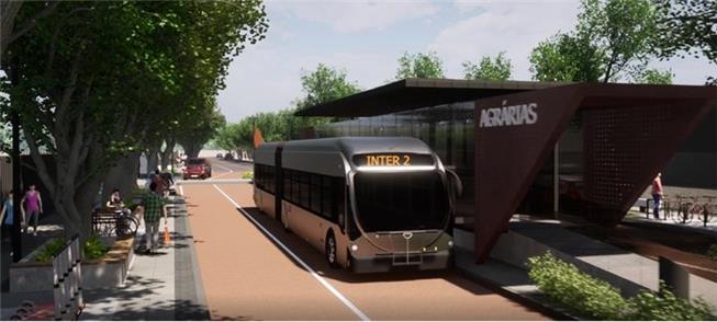 Desenho mostra ônibus elétrico na estação Agrárias