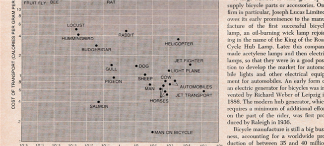 Gráfico de 1973 mostra eficiência singular da bici