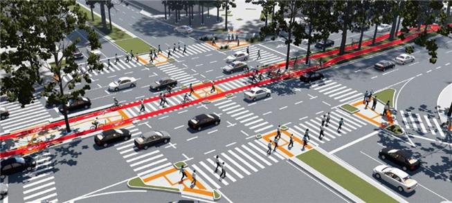 Imagem mostra implantação da ciclovia na Afonso Pe