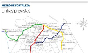 Linhas previstas para o metrô de Fortaleza