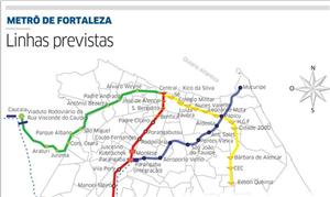 Linhas previstas para o metrô de Fortaleza