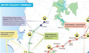 Mapa com os prazos e terminais do metrô de Salvado