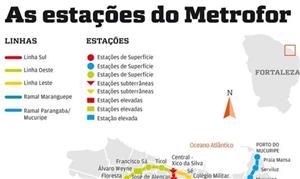 Mapa da rede de metrô de Fortaleza