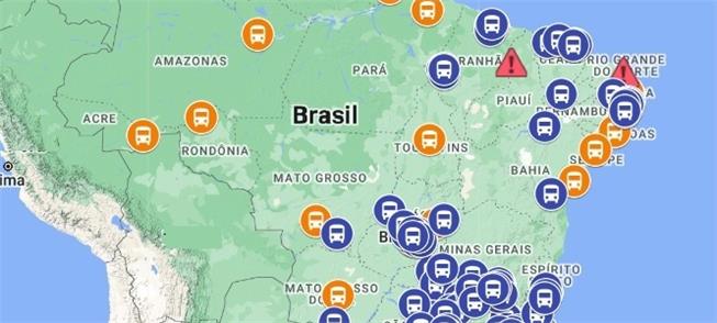 Mapa das cidades com gratuidade no transporte nest