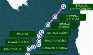 Mapa das fases I e II do metrô de Curitiba