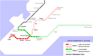 Mapa das linhas do Metrô de Salvador