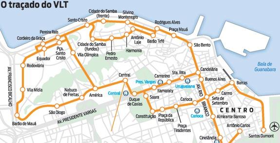 Mapa do traçado do VLT