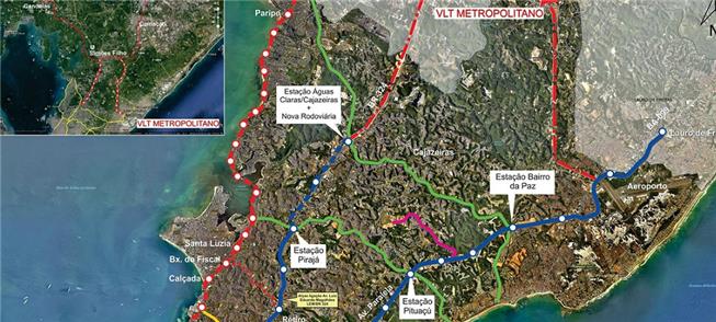 Mapa do VLT metropolitano com integração com metrô