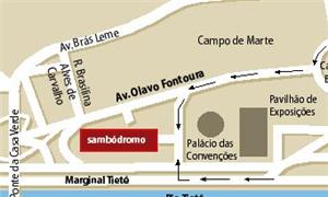 Mapa dos arredores do Sambódromo do Anhembi