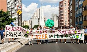 Paulistanos em ato pedindo a abertura do Minhocão