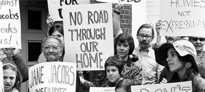 Protesto organizado por Jane Jacobs em Nova York (