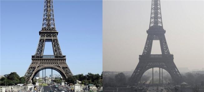 Torre Eiffel em duas fotos da AFP: março de 2012 (