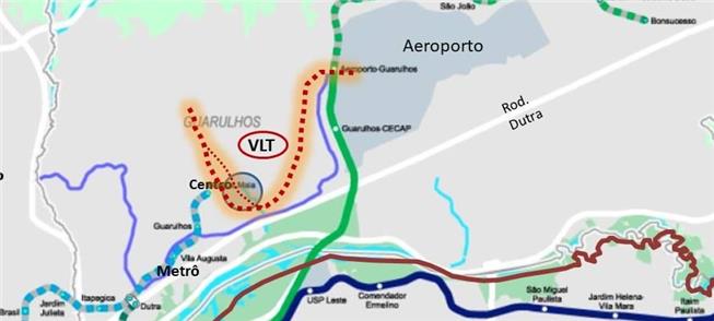 Traçado do futuro VLT de Guarulhos